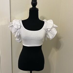 Zara Ruffle Sleeve Crop Top Size M NWT